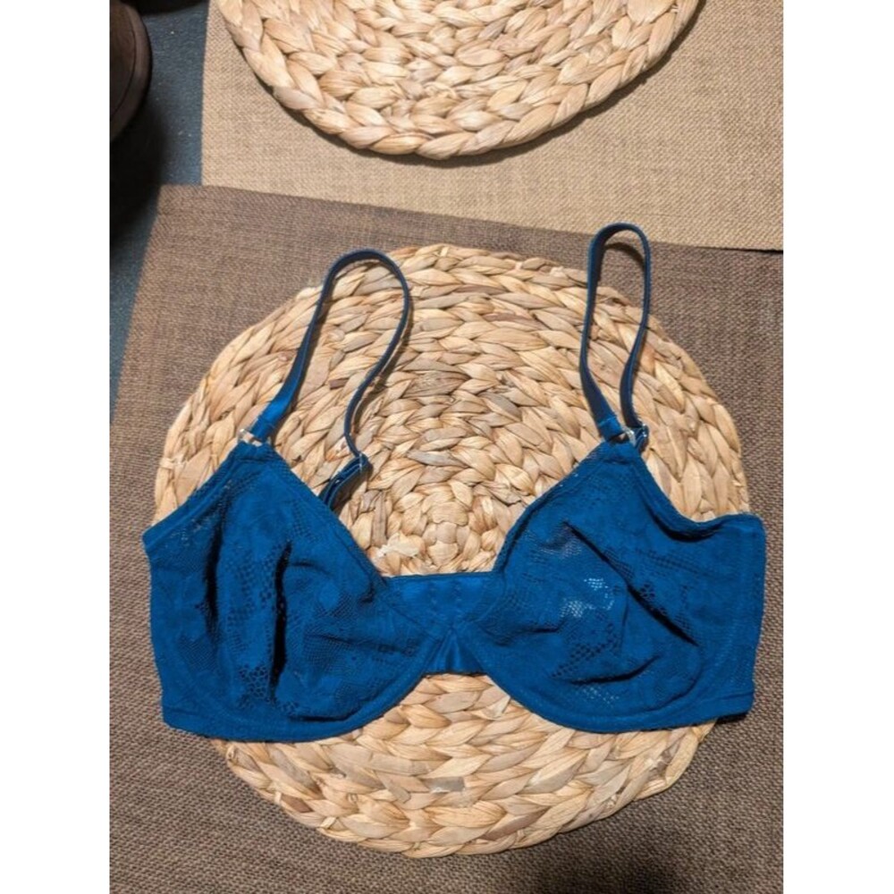 Fleur du Mal Blue Lace Unlined Underwire Bra Size US 32 UK 32 FR 85 EU 70